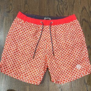 Scotch & Soda men’s bathing suit shorts. Orange geometric print. Size Small